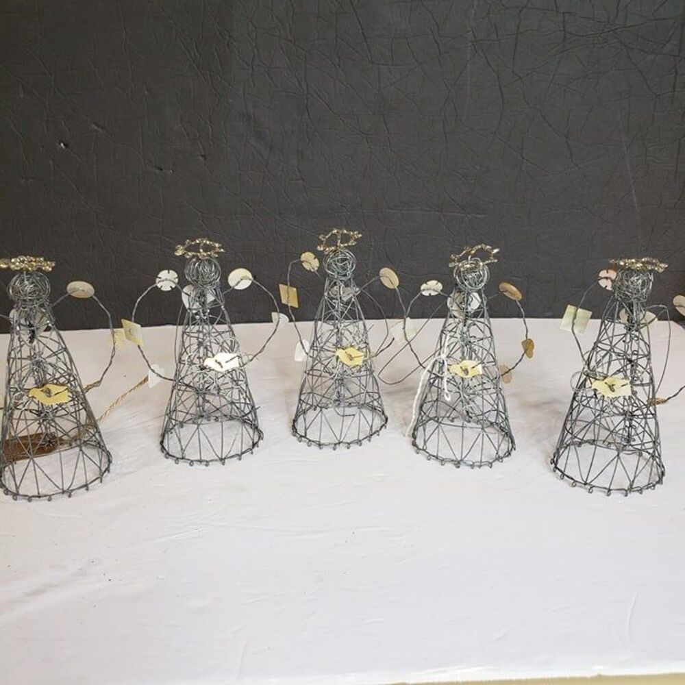 5 Industrial Wire Angel Christmas Tree Ornament Holiday Mother of Pearl